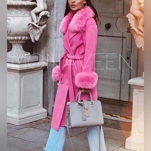 Monaveen Sophie Wool Cashmere Coat PINK FAUX FUR